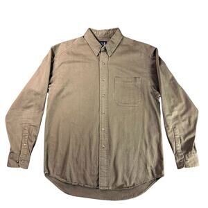 Vintage GAP Shirt Mens L Minimal Button Down Long Sleeve Khaki Made In Hong Kong